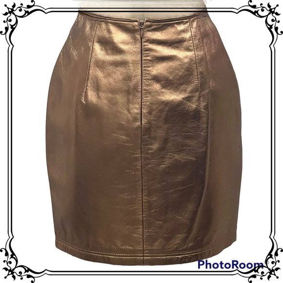 ISTANTE by Versace Copper Metallic Leather Skirt - Size 6 US / Italy 42 - Picture 3 of 12